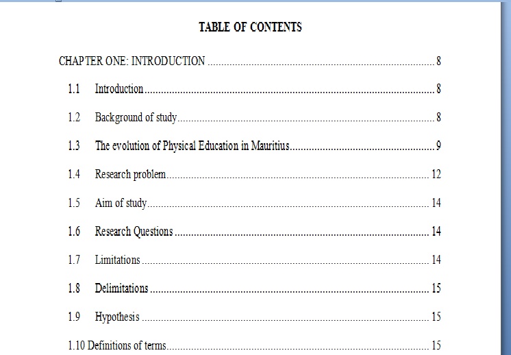 Dissertation table of contents